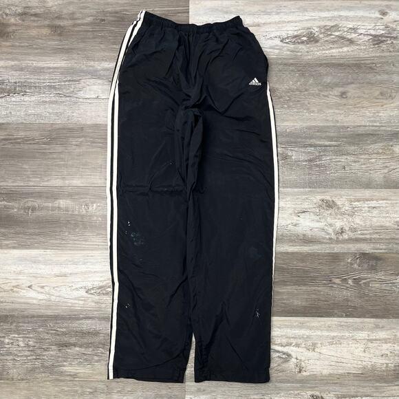 Vintage‎ y2k Adidas Black White Mens M Side Stripe Track Windbreaker Pants Lined - Picture 1 of 9